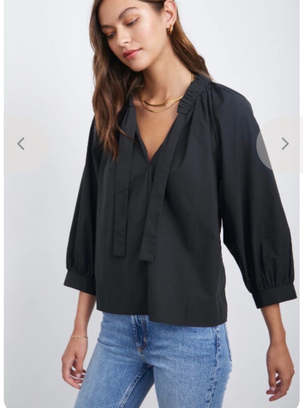 Rails Amal Black V-Neck Tie-Neck Blouse